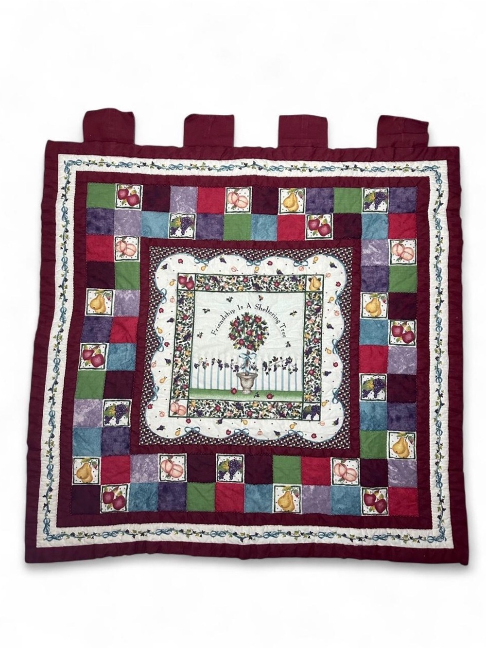 Handmade Fruit Patchwork Quilted Wall Hanging Friendship Sheltering Tree 31x31